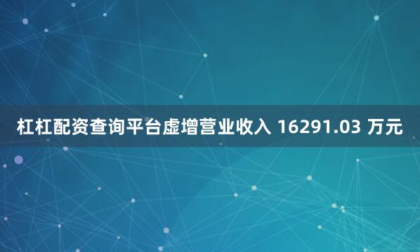 杠杠配资查询平台虚增营业收入 16291.03 万元
